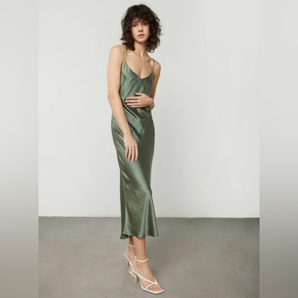 OAK + FORT Midi Slip Dress (L, Sage Green)